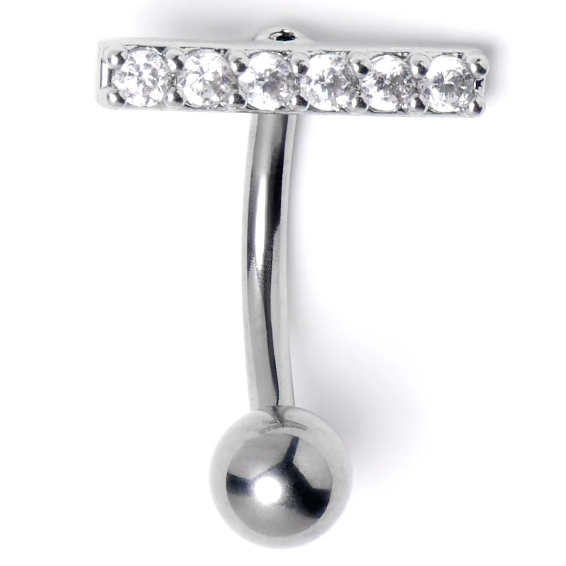Unique Belly Rings with Stunning Accents -Clear CZ Gem Luxe Bar Belly Ring
