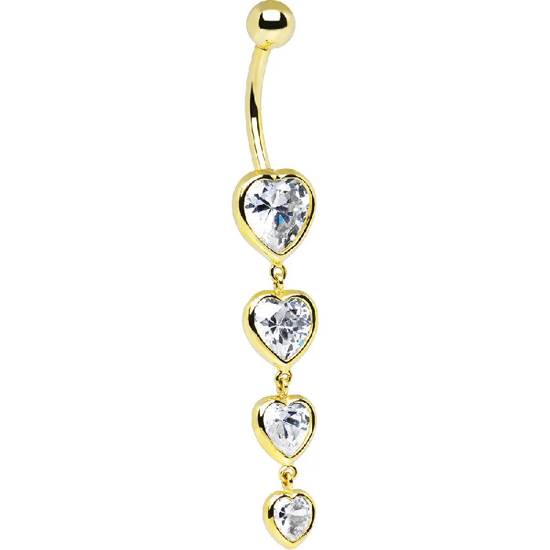 Belly Rings with Vibrant Gemstone Colors -16 Gauge Solid 14kt Yellow Gold Zirconia Quadruplet Heart Belly Ring Belly Rings with Vibrant Gemstone Colors -16 Gauge Solid 14kt Yellow Gold Zirconia Quadruplet Heart Belly Ring