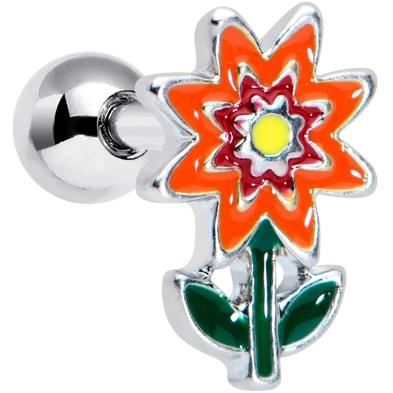 Women's Earrings – Elegant Designs for Every Personality--16 Gauge 1/4 Red Orange Fanciful Flower Cartilage Tragus Earring