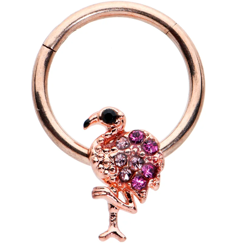Nose Rings with Cool Patterns -16 Gauge 3/8 Rose Gold Tone Fashion Flamingo Hinged Segment Ring Nose Rings with Cool Patterns -16 Gauge 3/8 Rose Gold Tone Fashion Flamingo Hinged Segment Ring