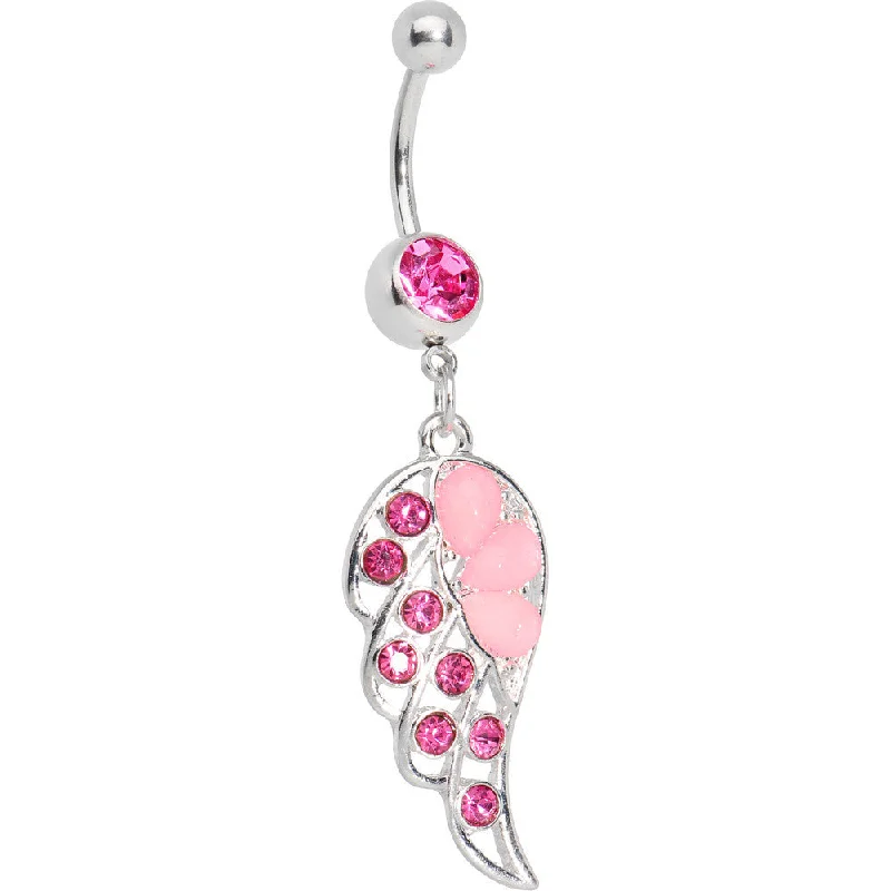 Comfortable Belly Rings for Daily Wear -Pink Gem Lovely Dove Wing Belly Ring