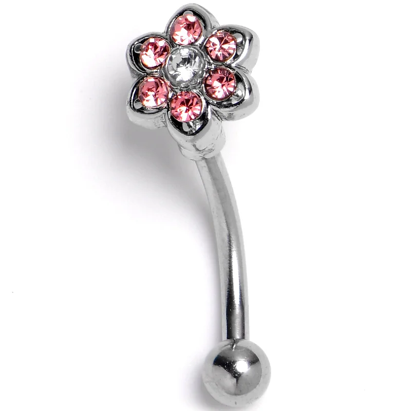 Women's Earrings – Elegant Designs for Every Personality--16 Gauge 5/16 Pink Radiant Blossom Flower Curved Eyebrow Ring