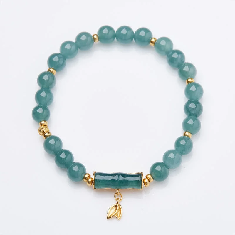 Women's Bangles with Elegant Stone Settings-Buddha Stones 925 Sterling Silver Plated Gold Natural Green Jade Bamboo Charm Luck Bracelet Women's Bangles with Elegant Stone Settings-Buddha Stones 925 Sterling Silver Plated Gold Natural Green Jade Bamboo Charm Luck Bracelet