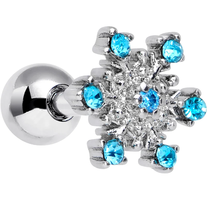 Women's Earrings – Elegant Designs for Every Personality--16 Gauge 1/4 Aqua Gem Snowflake Christmas Cartilage Tragus Earring