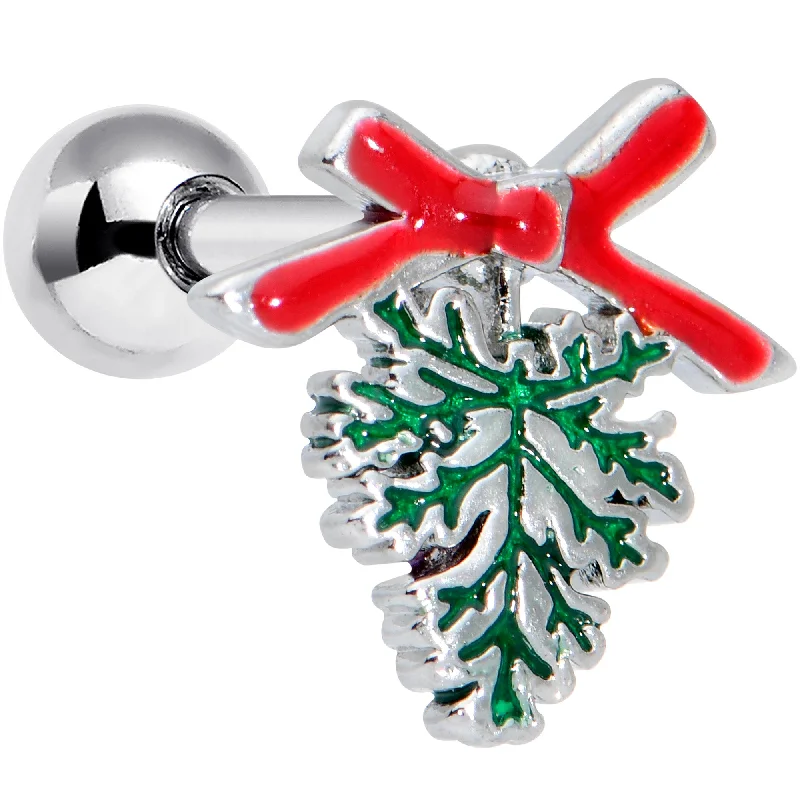 Women's Earrings – Elegant Designs for Every Personality--16 Gauge 1/4 Pine Bough Red Bow Christmas Cartilage Tragus Earring Women's Earrings – Elegant Designs for Every Personality--16 Gauge 1/4 Pine Bough Red Bow Christmas Cartilage Tragus Earring