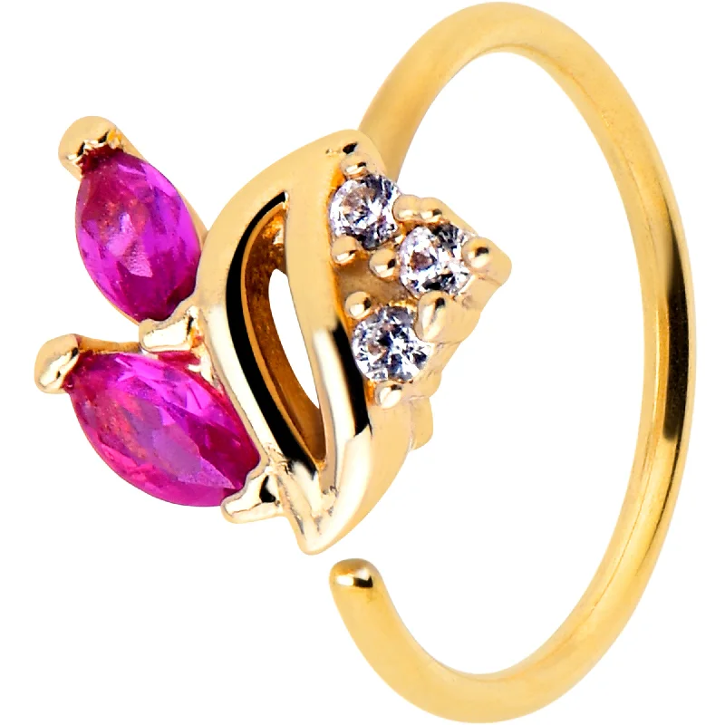 Nose Rings with Glittering Gems -20 Gauge 5/16 Red CZ Gem Gold Tone Swirl Fan Nose Hoop Nose Rings with Glittering Gems -20 Gauge 5/16 Red CZ Gem Gold Tone Swirl Fan Nose Hoop