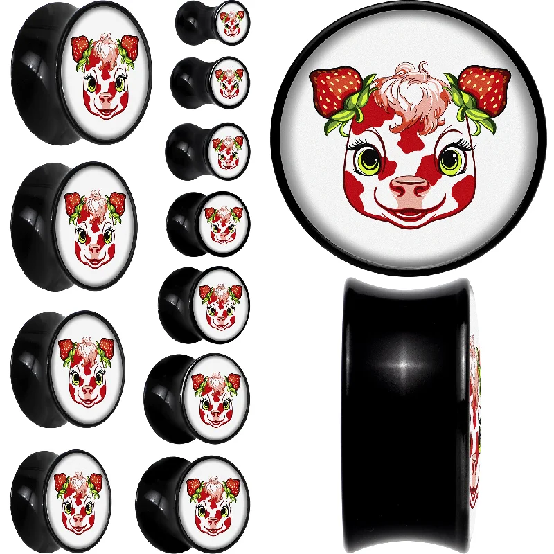Women's Earrings – Elegant Designs for Every Personality--Stawberry Cow Black Acrylic Saddle Plug Set 8mm to 20mm Women's Earrings – Elegant Designs for Every Personality--Stawberry Cow Black Acrylic Saddle Plug Set 8mm to 20mm