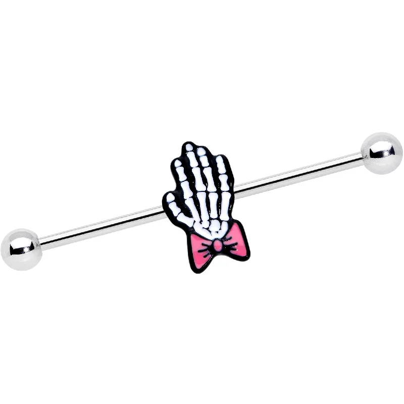 Women's Earrings – Elegant Designs for Every Personality--14 Gauge Skeleton Hand Bow Halloween Industrial Barbell 38mm Women's Earrings – Elegant Designs for Every Personality--14 Gauge Skeleton Hand Bow Halloween Industrial Barbell 38mm
