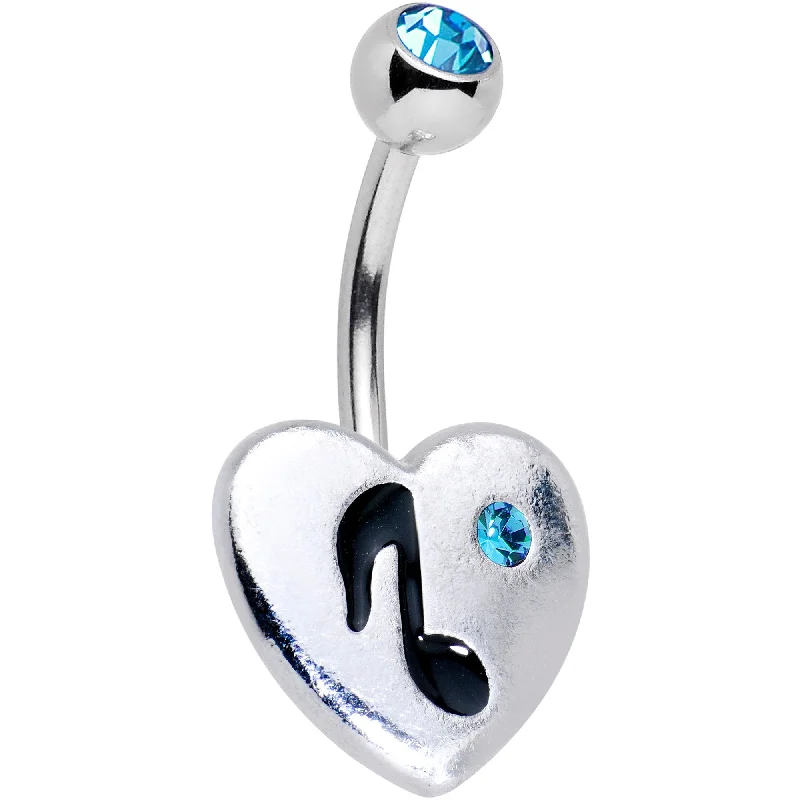 Beautiful Belly Rings for Elegant Appeal -Aqua Gem I Heart Music Belly Ring