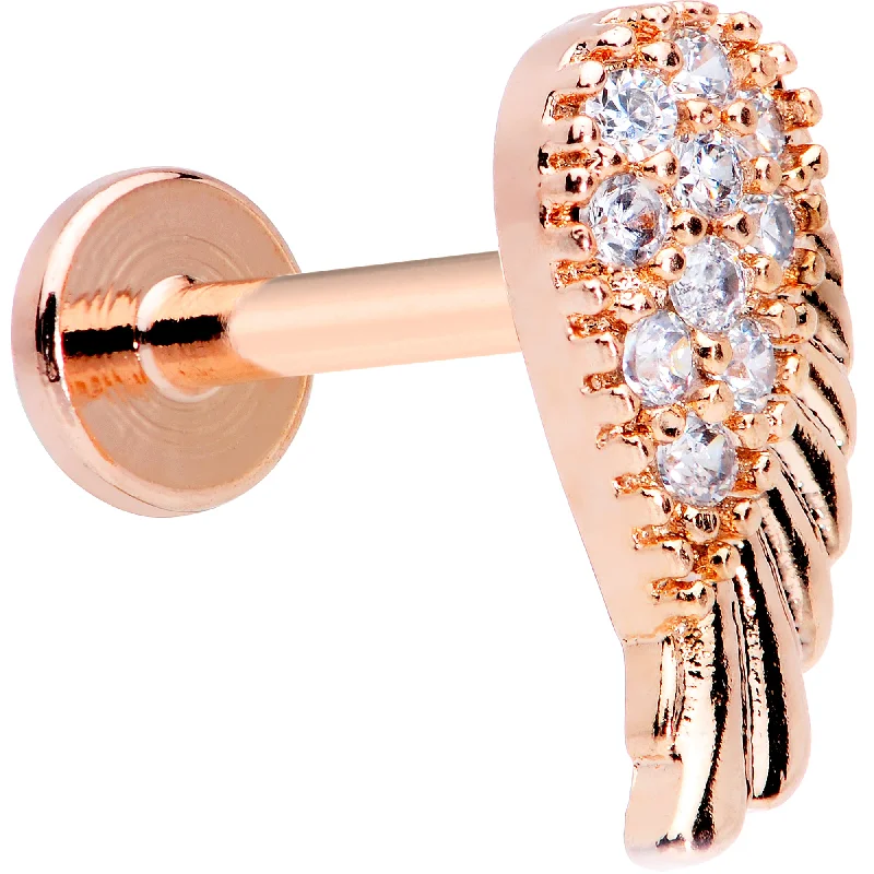 Stunning Designer Lip Rings for Bold Fashion16 Gauge 5/16 Clear CZ Gem Rose Gold Tone Internal Thread Wing Labret