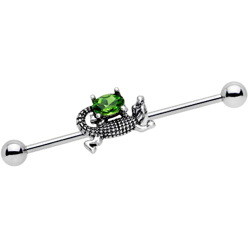 Women's Earrings – Elegant Designs for Every Personality--Green Gem Glitzy Go Gator Industrial Barbell 38mm Women's Earrings – Elegant Designs for Every Personality--Green Gem Glitzy Go Gator Industrial Barbell 38mm