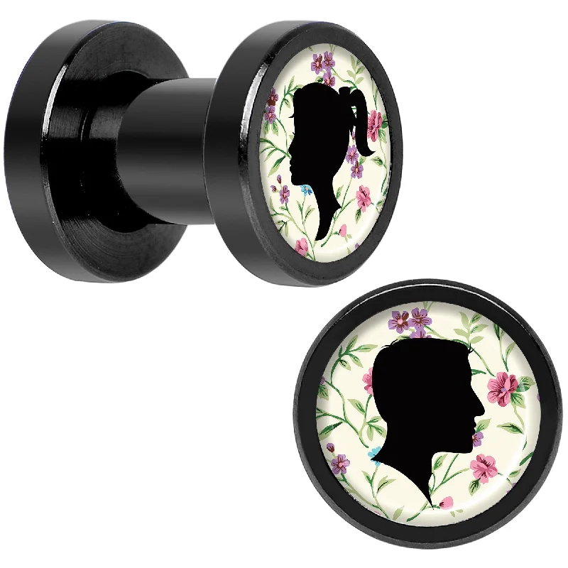 Women's Earrings – Elegant Designs for Every Personality--Man Woman Floral Silhouette Black Anodized Screw Fit Plug Set 4 Gauge Women's Earrings – Elegant Designs for Every Personality--Man Woman Floral Silhouette Black Anodized Screw Fit Plug Set 4 Gauge