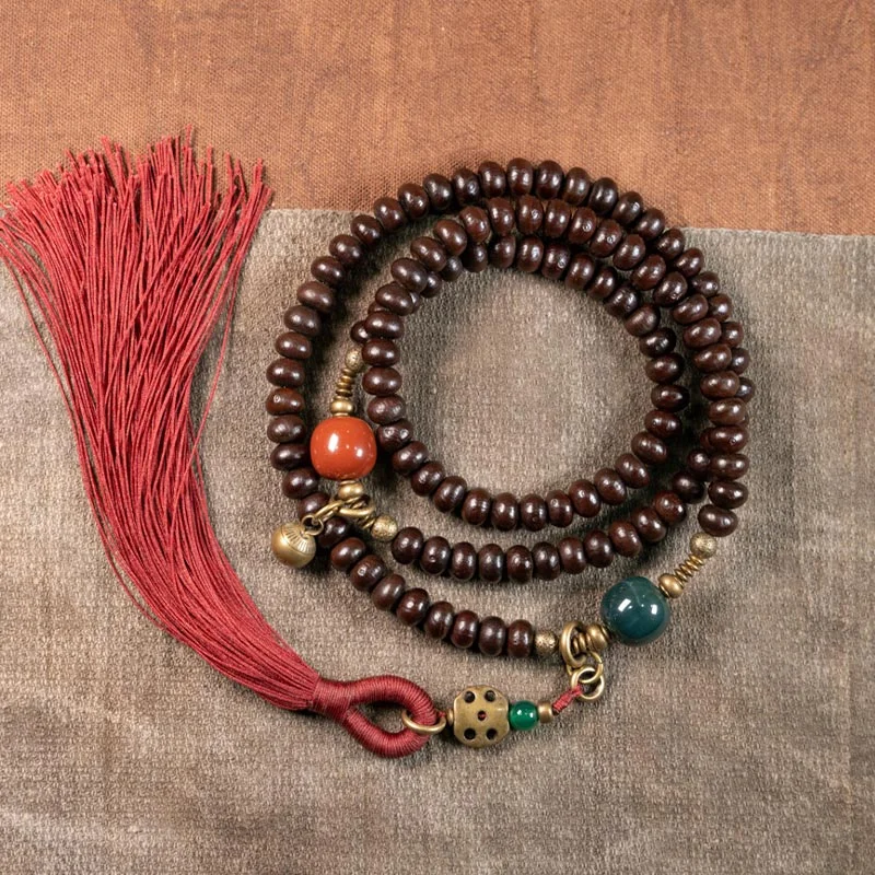 Engraved Stone Bracelets for Men-Buddha Stones 108 Mala Beads Natural Tibet Purple Bodhi Seed Auspiciousness Bracelet