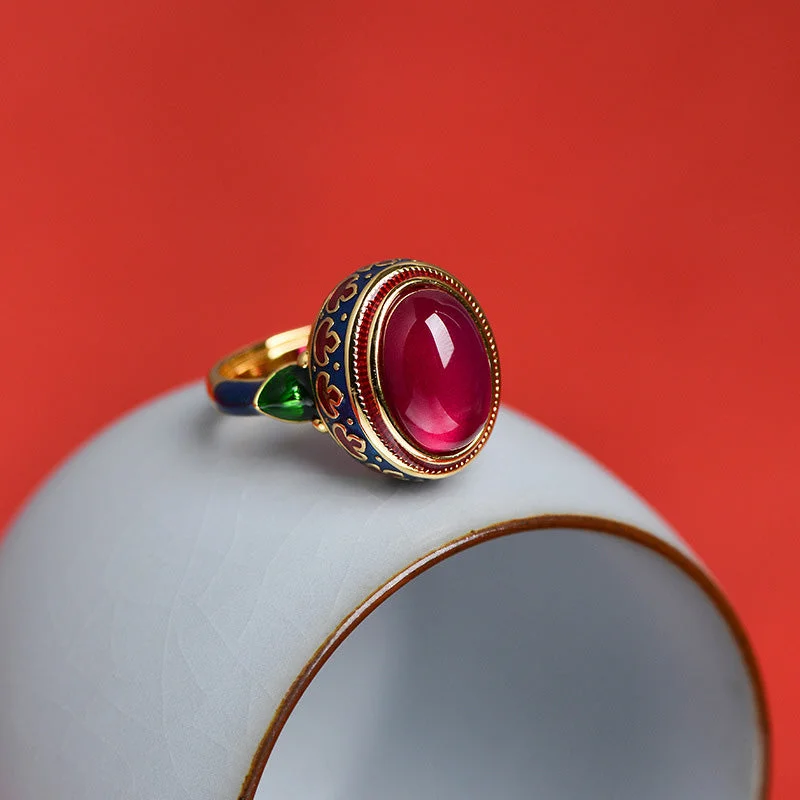 Chic Women's Rings for Fashion-Forward Looks-Buddha Stones 925 Sterling Silver Red Corundum Courage Ring