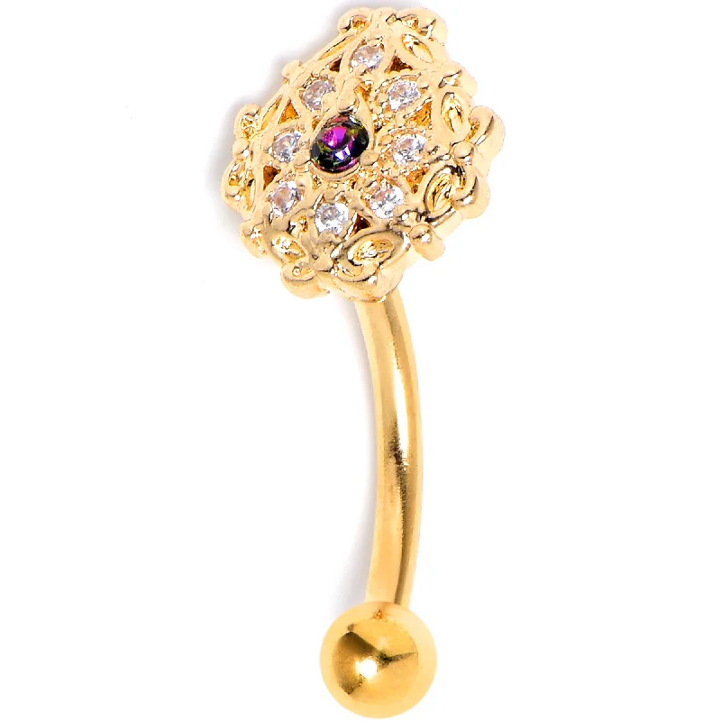 Women's Earrings – Elegant Designs for Every Personality--16 Gauge 5/16 Vitrail Gem Gold Tone Blossom Bloom Curved Eyebrow Ring