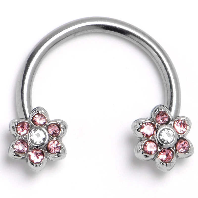 Women's Earrings – Elegant Designs for Every Personality--16 Gauge 3/8 Pink Radiant Blossom Flower Horseshoe Circular Barbell