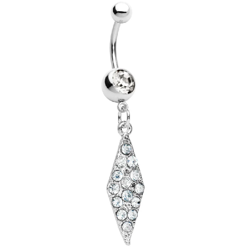 Comfortable Belly Rings for Casual Fashion -Clear Paved Icicle Dangle Belly Ring