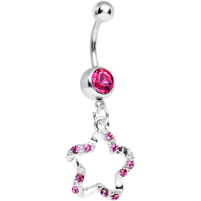 Elegant Belly Rings for Sophisticated Style -Pink Gem Twisted Star Dangle Belly Ring