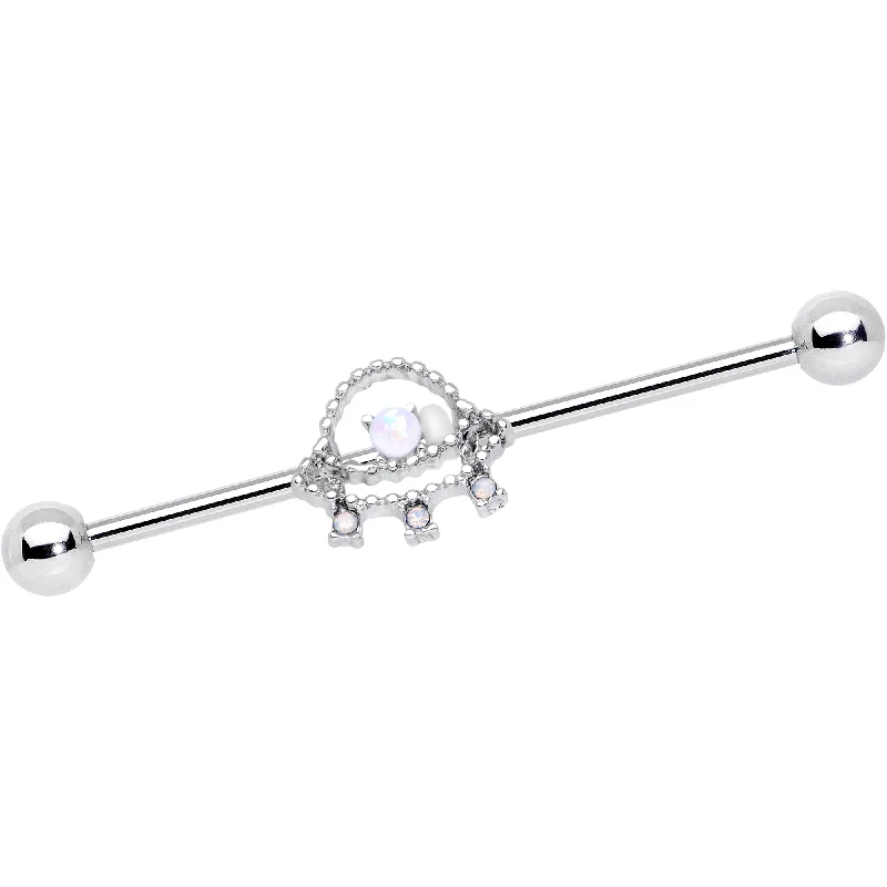 Women's Earrings – Elegant Designs for Every Personality--14 Gauge White Faux Opal UFO Industrial Barbell 38mm Women's Earrings – Elegant Designs for Every Personality--14 Gauge White Faux Opal UFO Industrial Barbell 38mm