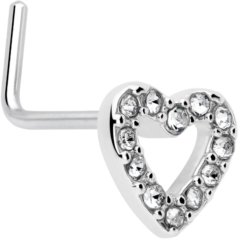 Elegant Nose Rings with Beautiful Designs -20 Gauge 7mm Clear Gem Hollow Paved Heart L Shape Nose Ring Elegant Nose Rings with Beautiful Designs -20 Gauge 7mm Clear Gem Hollow Paved Heart L Shape Nose Ring
