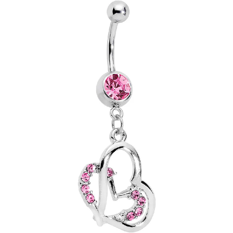 Stylish Belly Rings for Chic and Modern Fashion -Pink Gem Duo of Hearts Dangle Belly Ring Stylish Belly Rings for Chic and Modern Fashion -Pink Gem Duo of Hearts Dangle Belly Ring