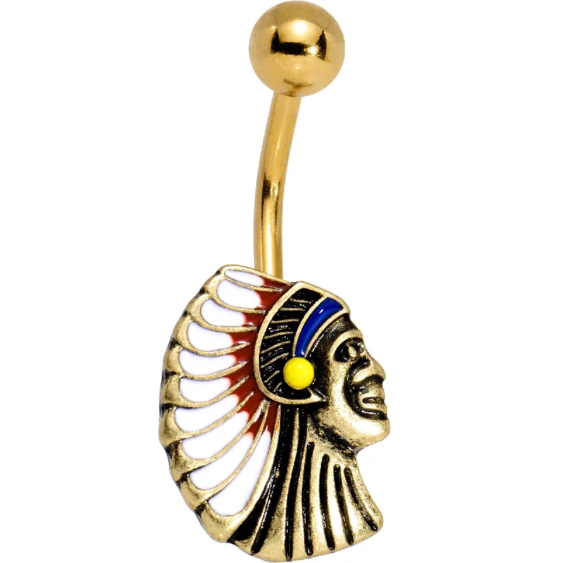 Comfortable Belly Rings for Daily Wear -Gold PVD  Warrior Chief Belly Ring