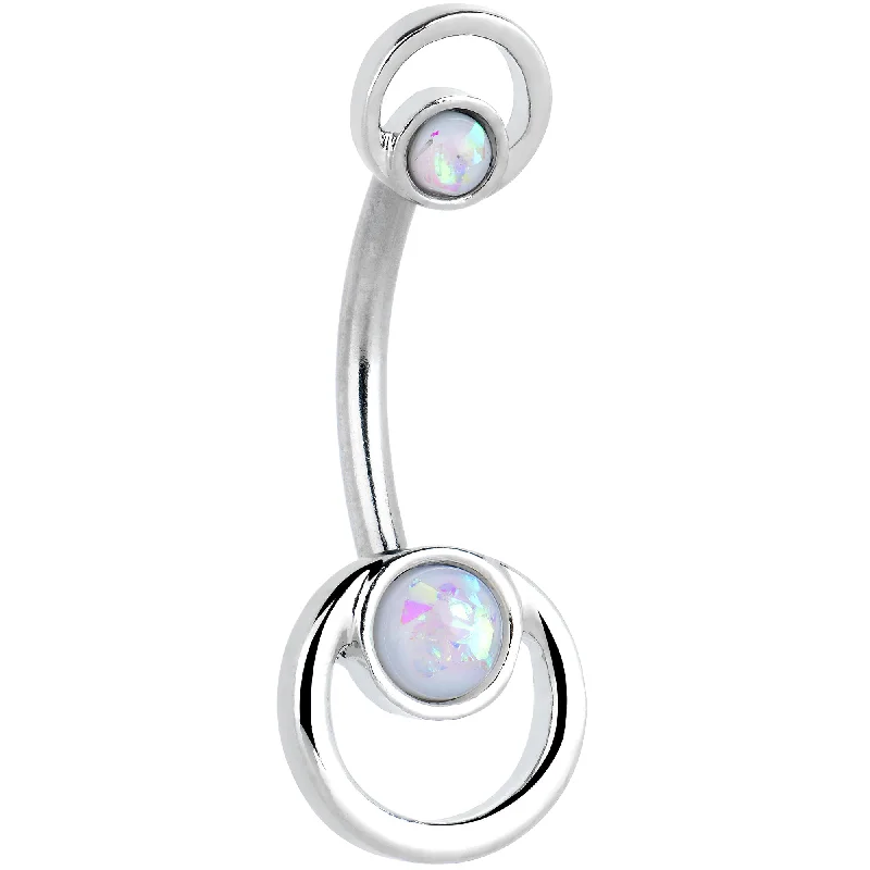 Trendy Belly Rings for Bold Looks -White Faux Opal Double Circle Double Mount Belly Ring Trendy Belly Rings for Bold Looks -White Faux Opal Double Circle Double Mount Belly Ring