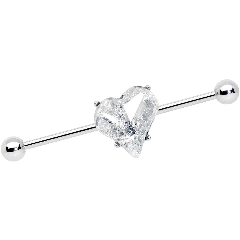 Women's Earrings – Elegant Designs for Every Personality--14 Gauge Clear Gem Heart Love Valentines Day Industrial Barbell 38mm