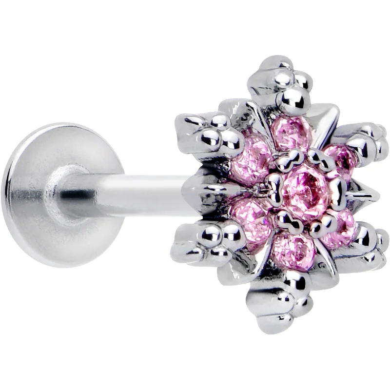 Comfortable and Sleek Lip Rings16 Gauge 5/16 Pink CZ Gem Glam Snowflake Labret Monroe Tragus