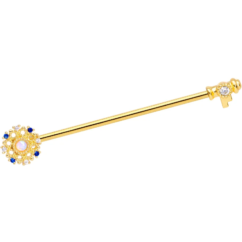 Women's Earrings – Elegant Designs for Every Personality--14 Gauge White Synthetic Opal Gold Tone Key Industrial Barbell 38mm Women's Earrings – Elegant Designs for Every Personality--14 Gauge White Synthetic Opal Gold Tone Key Industrial Barbell 38mm