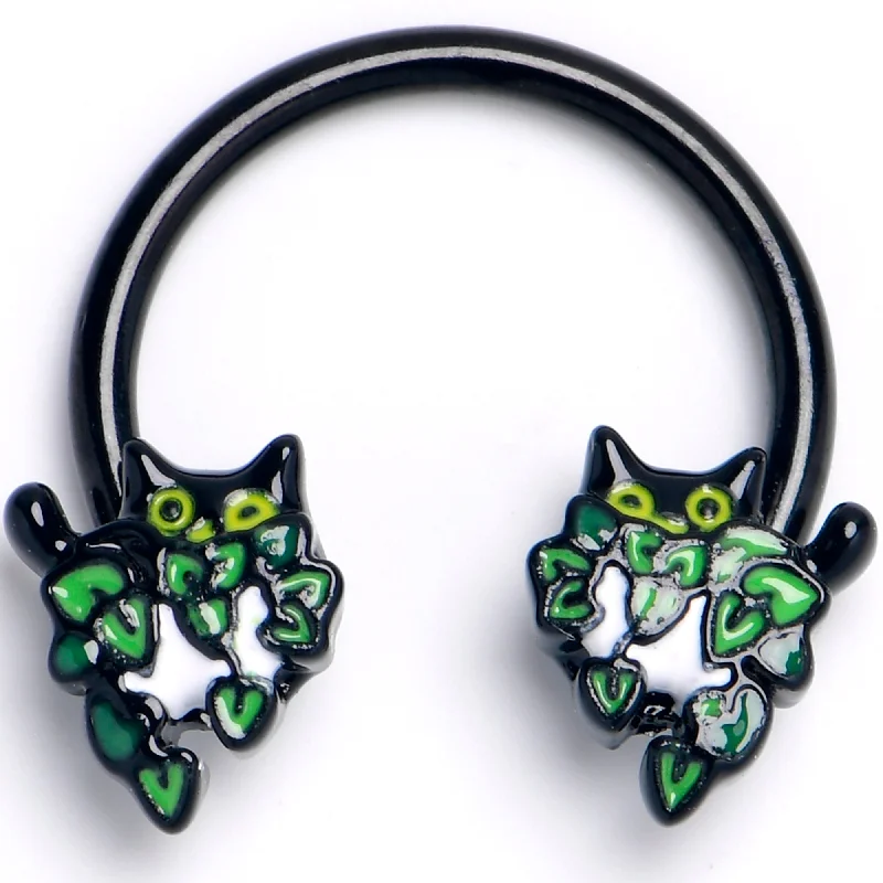 Women's Earrings – Elegant Designs for Every Personality--16 Gauge 3/8 Black Pouncing Cat Horseshoe Circular Barbell