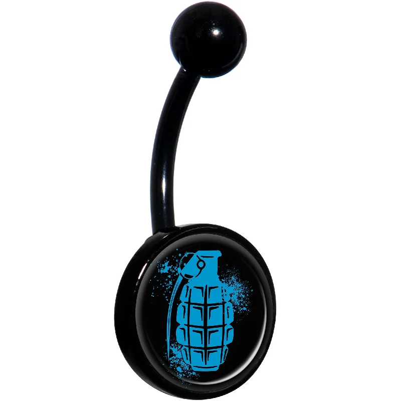 Designer Belly Rings for Unique Fashion -Blue Grenade Black Belly Ring