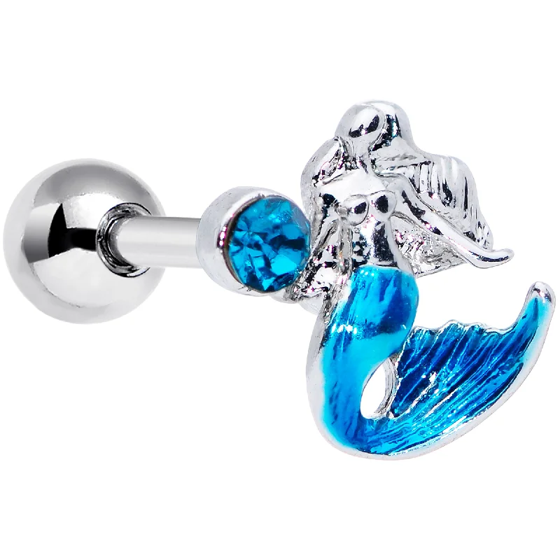 Women's Earrings – Elegant Designs for Every Personality--16 Gauge 1/4 Aqua Gem Blue Mermaid Cartilage Tragus Earring
