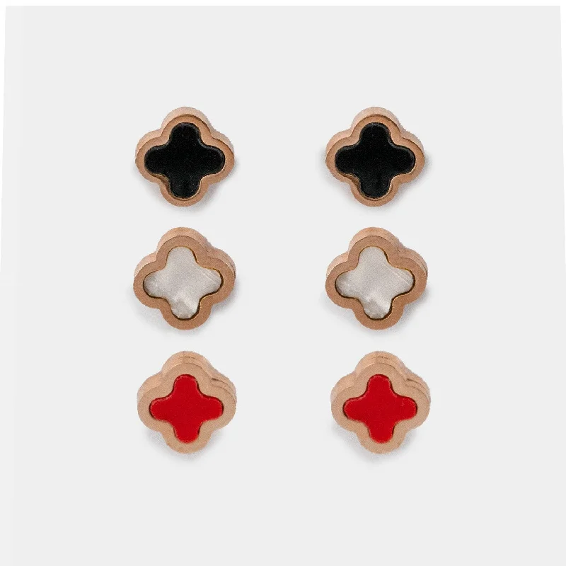 Stackable Bangles for Women-Clover Earring Stud Set (Pack of 3)