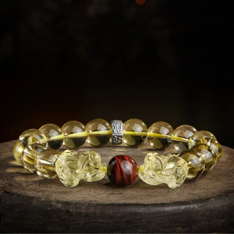 Men's Silver Bracelets with Unique Engraving-Buddha Stones Natural Citrine Double PiXiu Tiger Eye Prosperity Protection Bracelet Men's Silver Bracelets with Unique Engraving-Buddha Stones Natural Citrine Double PiXiu Tiger Eye Prosperity Protection Bracelet