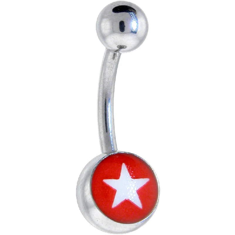 Fashionable Belly Rings for Exclusive Looks -Red WHITE STAR Logo Belly Button Ring
