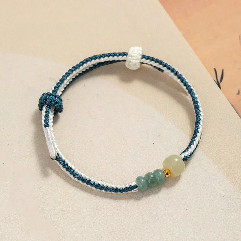Double Bangle Bracelets for Women-Buddha Stones 925 Sterling Silver Hetian Jade Bead Abundance Braided Rope Bracelet Double Bangle Bracelets for Women-Buddha Stones 925 Sterling Silver Hetian Jade Bead Abundance Braided Rope Bracelet