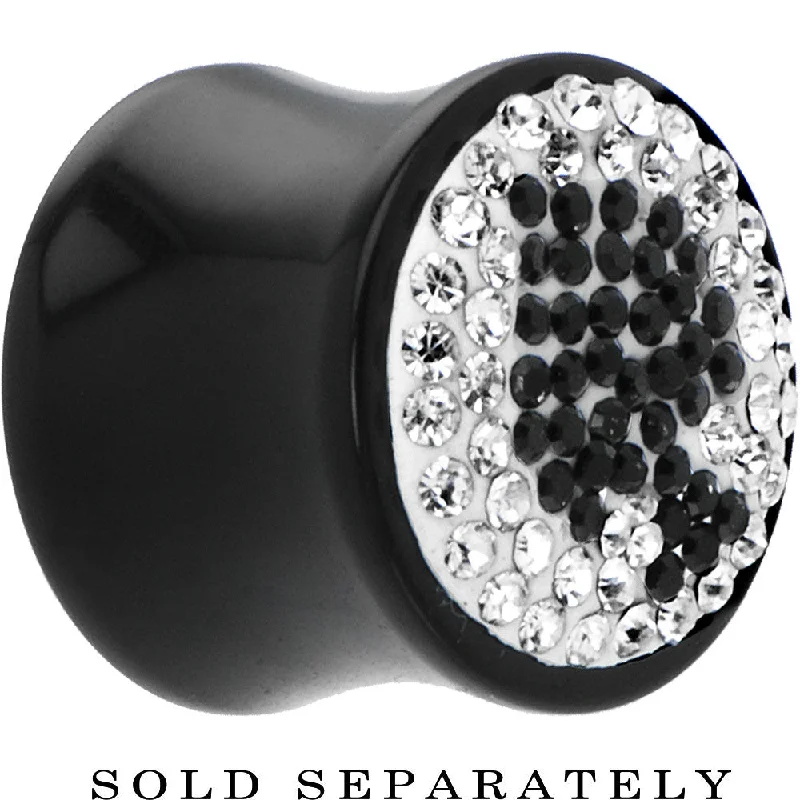 Women's Earrings – Elegant Designs for Every Personality--5/8 Gauge Crystal Black Spade Saddle Plug