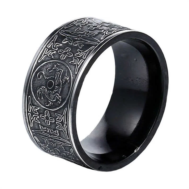 Chic Women's Rings for Fashion-Forward Looks-Buddha Stones Four Guardian Beast Dragon White Tiger Suzaku Basalt Carved Success Luck Ring
