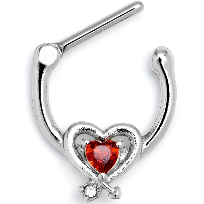 Women's Earrings – Elegant Designs for Every Personality--16 Gauge 5/16 Red CZ Gem Wrapped in Heart Cartilage Clicker