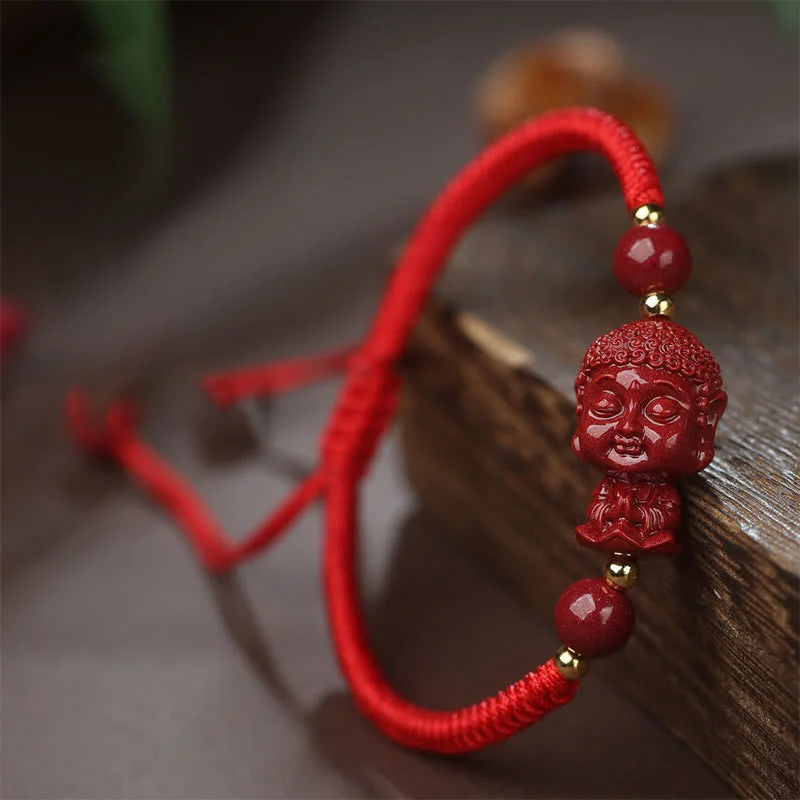 Vintage Inspired Bangles for Women-Buddha Stones Chinese Zodiac Natal Buddha Cinnabar Amulet Blessing String Bracelet