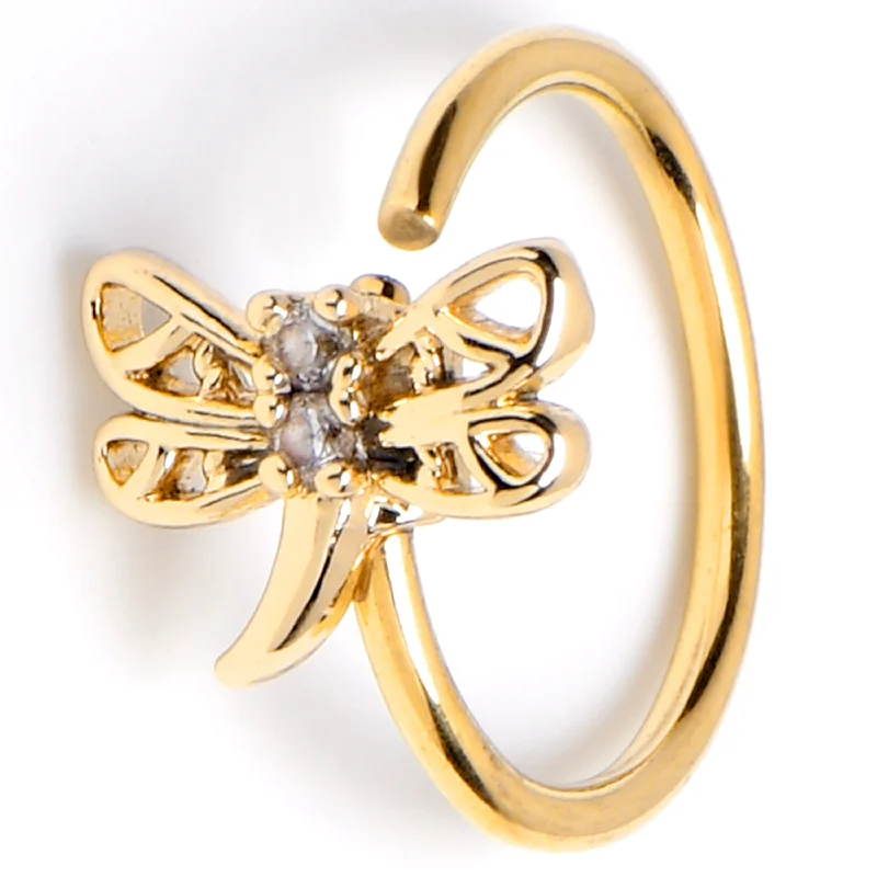 Nose Rings with Barbell Style -20 Gauge 5/16 Clear Gem Gold Tone Filigree Dragonfly Nose Hoop Nose Rings with Barbell Style -20 Gauge 5/16 Clear Gem Gold Tone Filigree Dragonfly Nose Hoop
