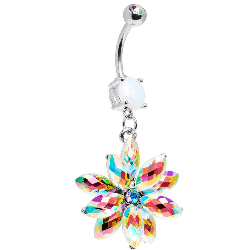 Belly Rings with Designer Accents for Bold Fashion -Stainless Steel Aurora Borealis Crystal Belly Ring Belly Rings with Designer Accents for Bold Fashion -Stainless Steel Aurora Borealis Crystal Belly Ring
