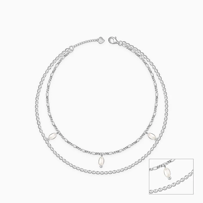 Trendy Anklets for Fashion-Forward Women-Silver Pearl Mist Anklet