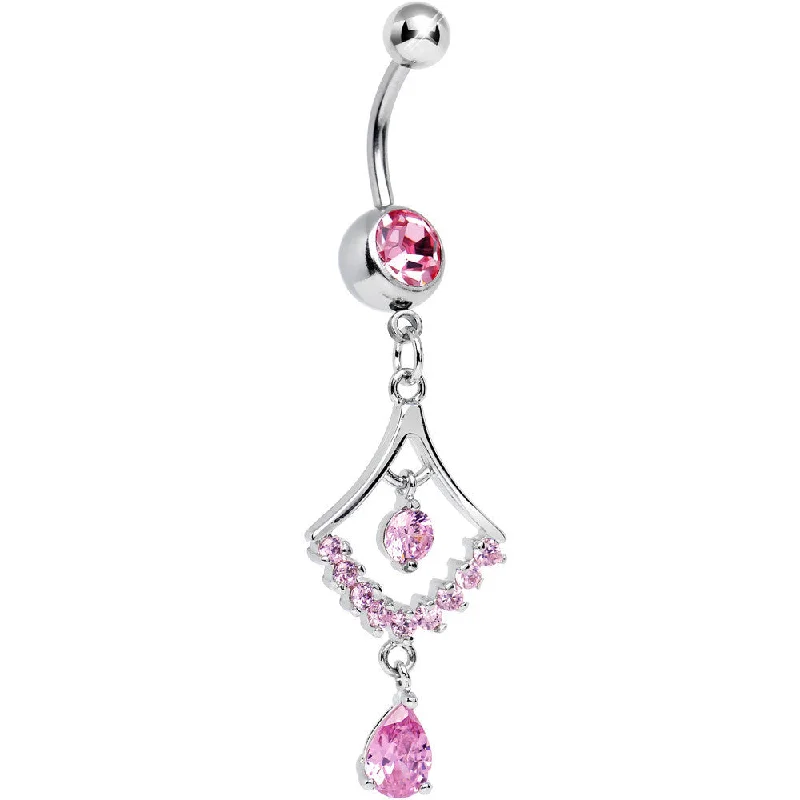 Classic Belly Rings with Simple Appeal -Pink CZ Transforming Teardrop Dangle Belly Ring Classic Belly Rings with Simple Appeal -Pink CZ Transforming Teardrop Dangle Belly Ring