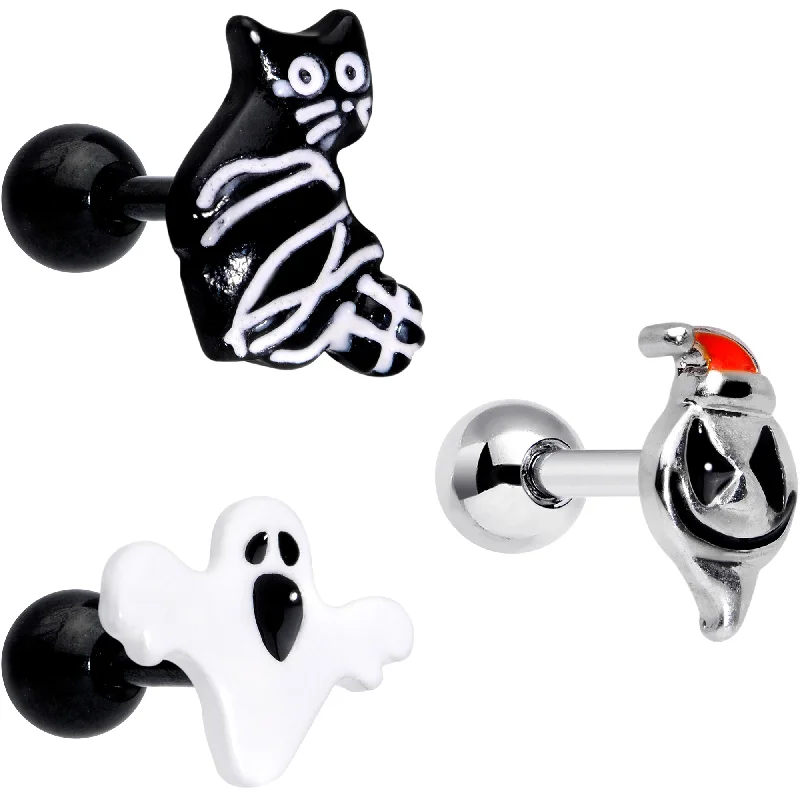 Women's Earrings – Elegant Designs for Every Personality--16 Gauge 1/4 Black Cat Ghost Halloween Cartilage Tragus Curation Set of 3 Women's Earrings – Elegant Designs for Every Personality--16 Gauge 1/4 Black Cat Ghost Halloween Cartilage Tragus Curation Set of 3