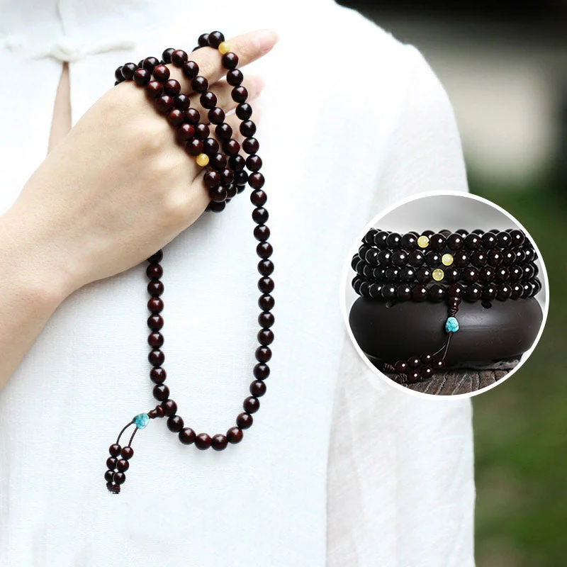 Men's Bracelets with Engravable Features-Buddha Stones 108 Mala Beads 4.8 Stars With Gold Star Indian Small Leaf Red Sandalwood Amber Turquoise Chinese Knotting Blessing Bracelet Men's Bracelets with Engravable Features-Buddha Stones 108 Mala Beads 4.8 Stars With Gold Star Indian Small Leaf Red Sandalwood Amber Turquoise Chinese Knotting Blessing Bracelet
