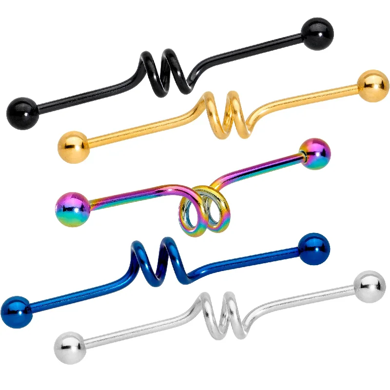 Women's Earrings – Elegant Designs for Every Personality--14 Gauge Multi Color Spiral Industrial Project Bar Set of 5 40mm