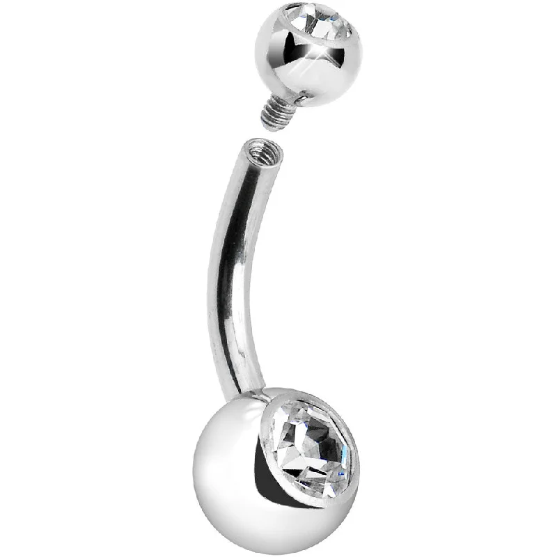 Comfortable Belly Rings for Sleek Looks -14 Gauge 5/16 Double Clear Gem Internally Threaded Belly Button Ring Comfortable Belly Rings for Sleek Looks -14 Gauge 5/16 Double Clear Gem Internally Threaded Belly Button Ring