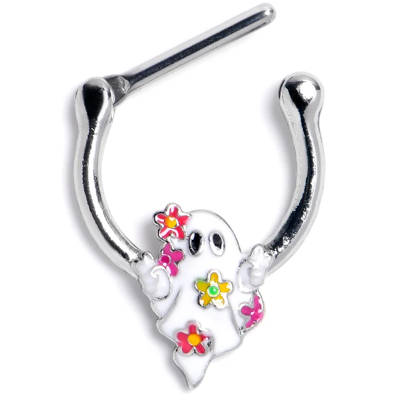 Women's Earrings – Elegant Designs for Every Personality--16 Gauge 5/16 Halloween Floral Ghost Cartilage Clicker